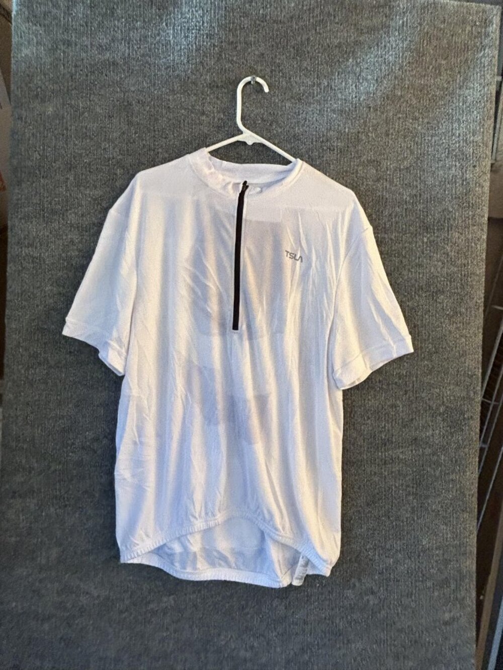 TSLA Cycling Jersey Mens 2XL White 1/4 Zip Short Sleeve Pockets Bike Road